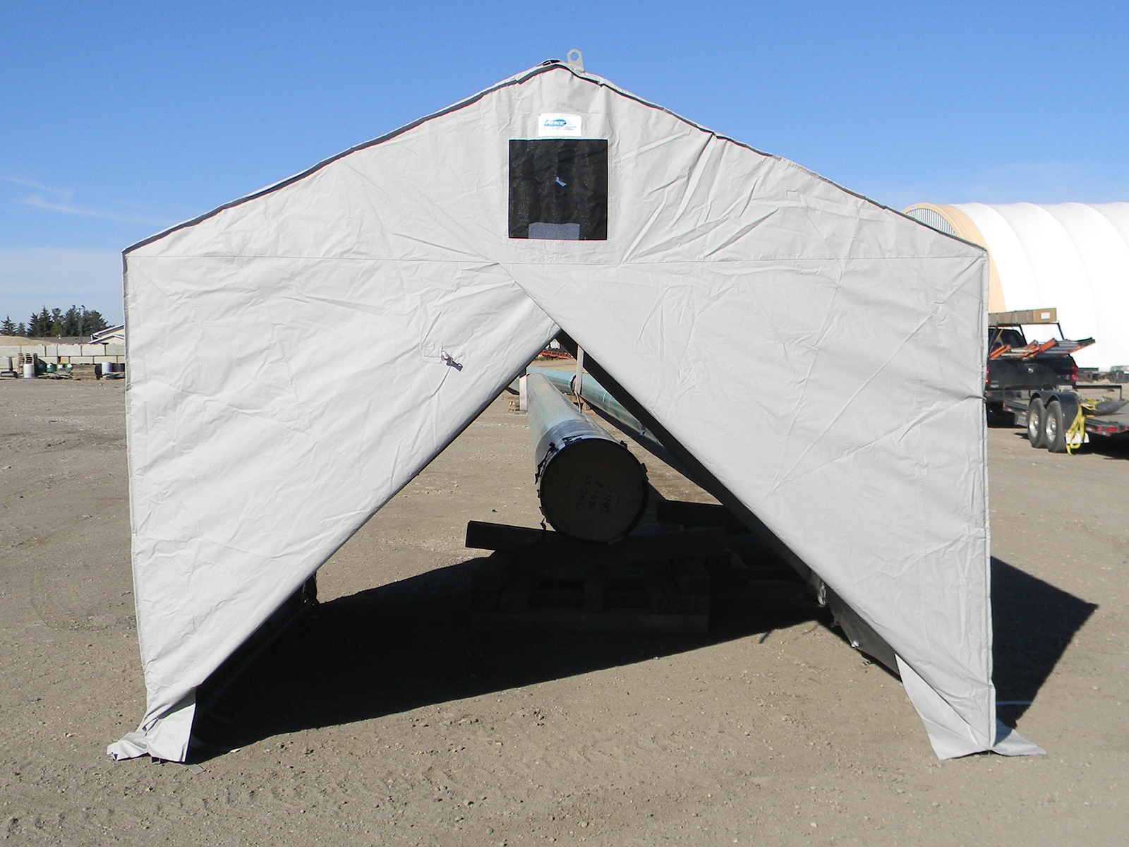 Welding Tent with Doors Tucked to Side